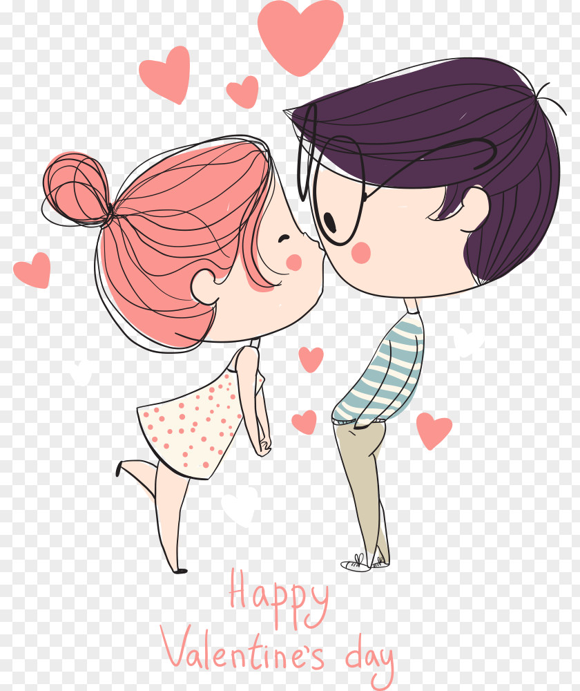 Vector Kissing Couple Cartoon Drawing PNG