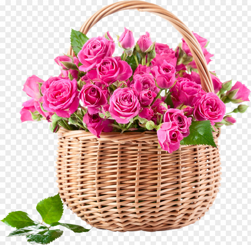 Bouquet Of Flowers Rose Flower Basket Pink PNG
