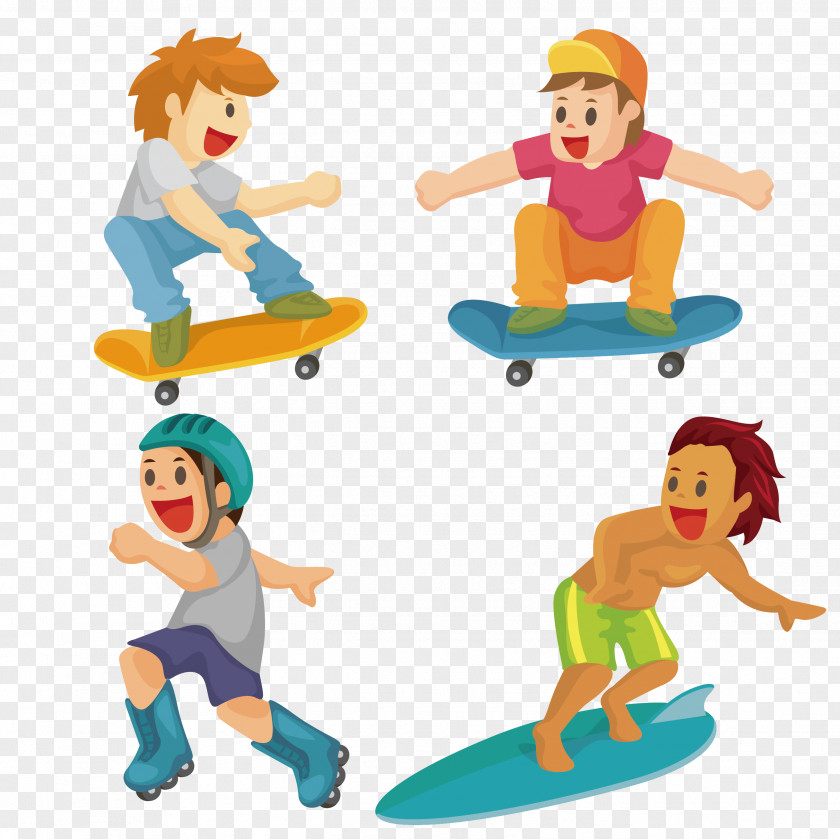 Skate Boy Vector Stock Illustration Cartoon Surfing PNG