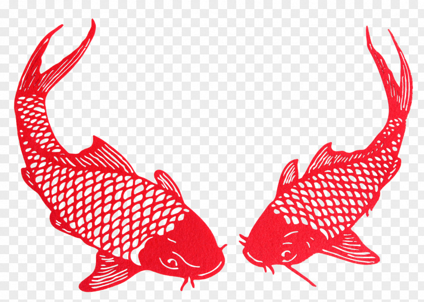 Pisces Play Paper Cutting Common Carp Papercutting Red Illustration PNG