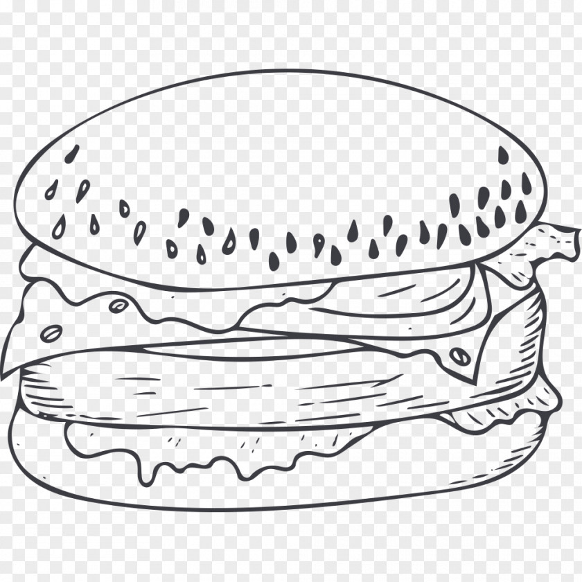 Hand Painted Burger Cartoon Poster Black And White PNG