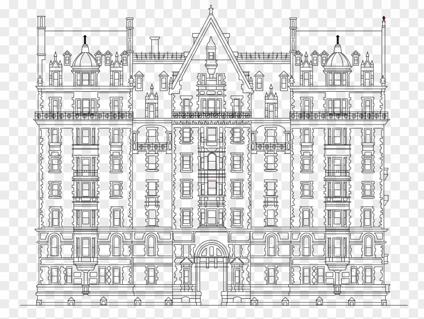 Building Elevation Facade Classical Architecture Middle Ages Line Art PNG