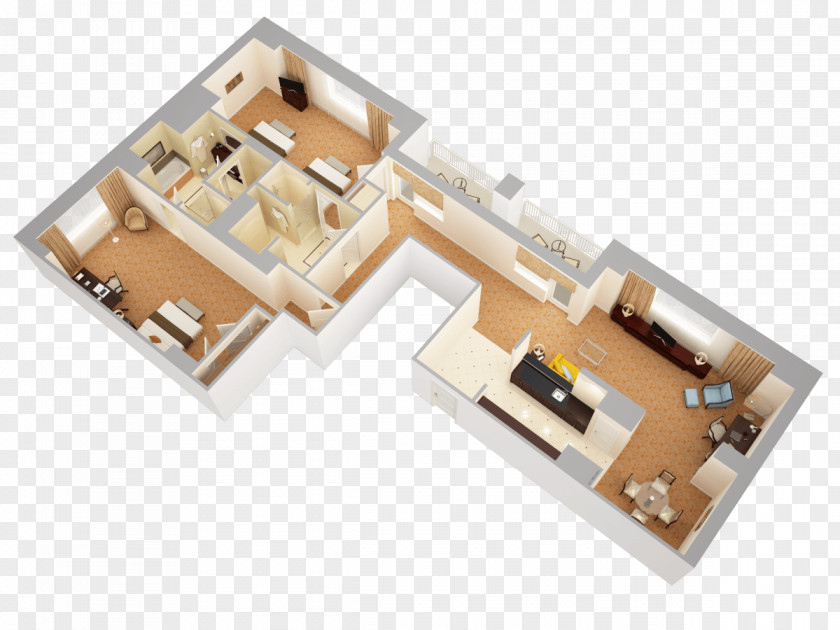 Three Rooms And Two 3D Floor Plan Presidential Suite Diagram PNG