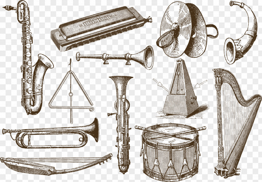 Vector Musical Instruments Drawing Sketch PNG