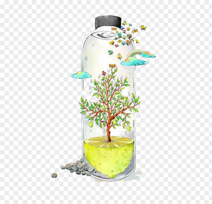 Water Glass Bottle Painting Fukei Illustration PNG