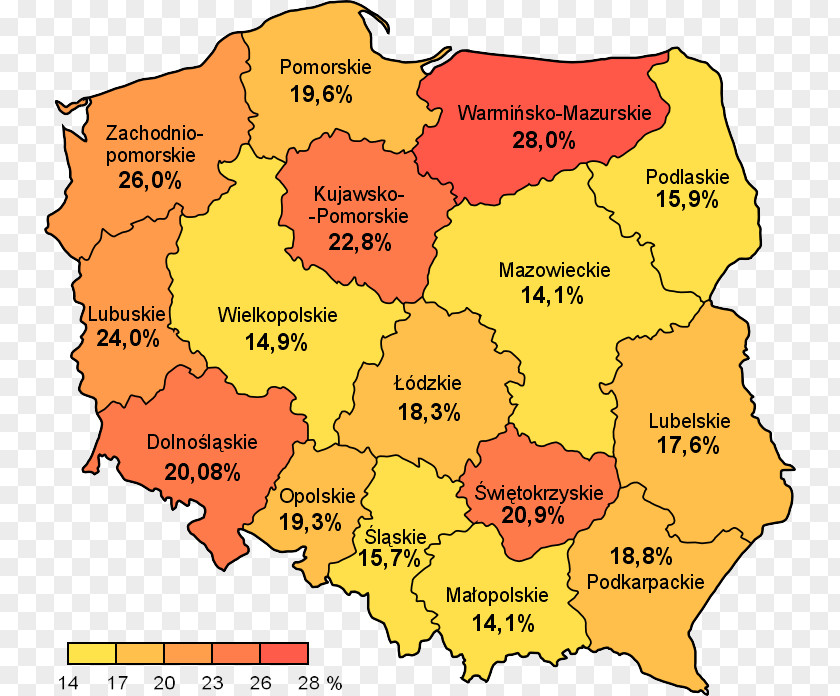 Wikimedia Polska Bezrobocie W Polsce Unemployment Map Orange Text PNG