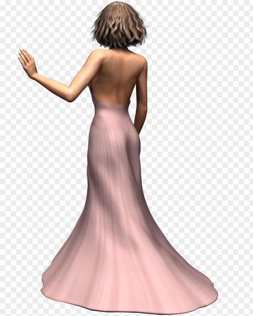 Cocktail Gown Dress Satin Shoulder PNG