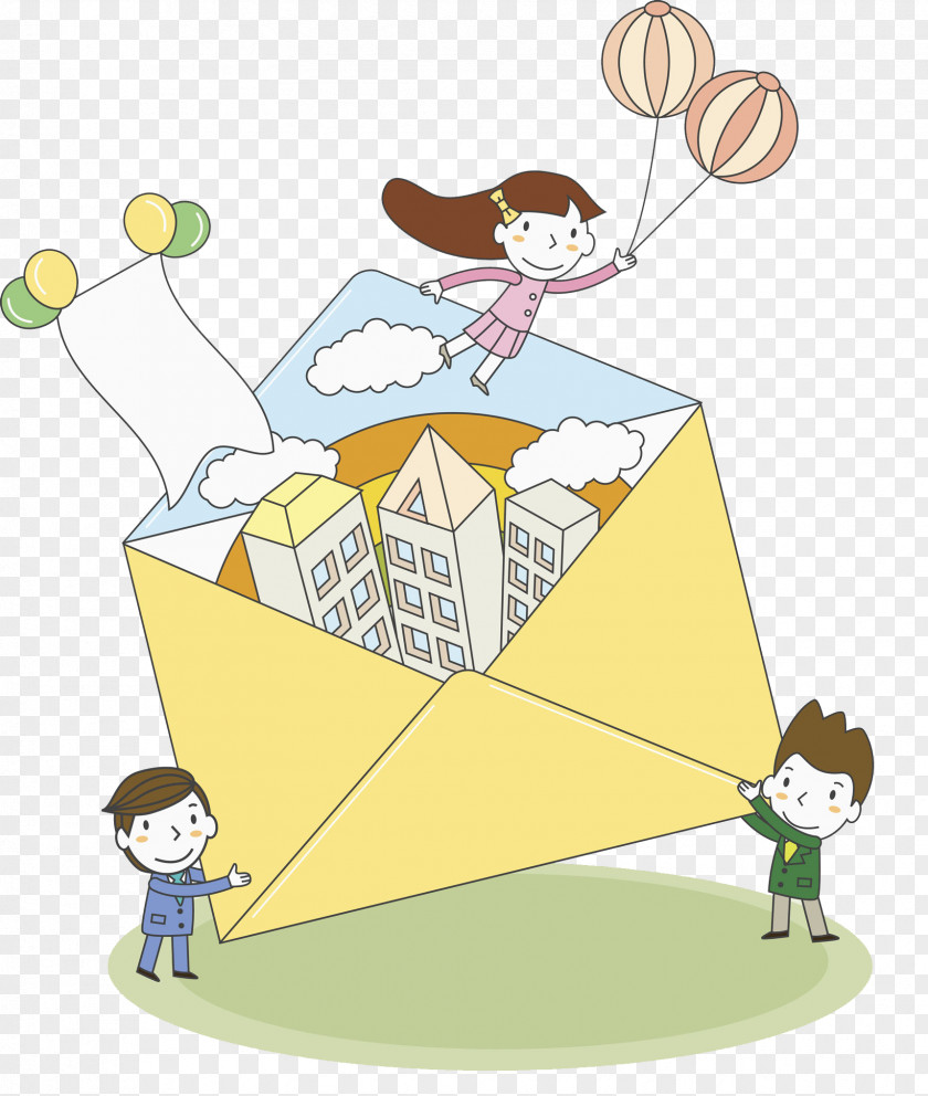 Happy Child In The Envelope Flight Clip Art PNG