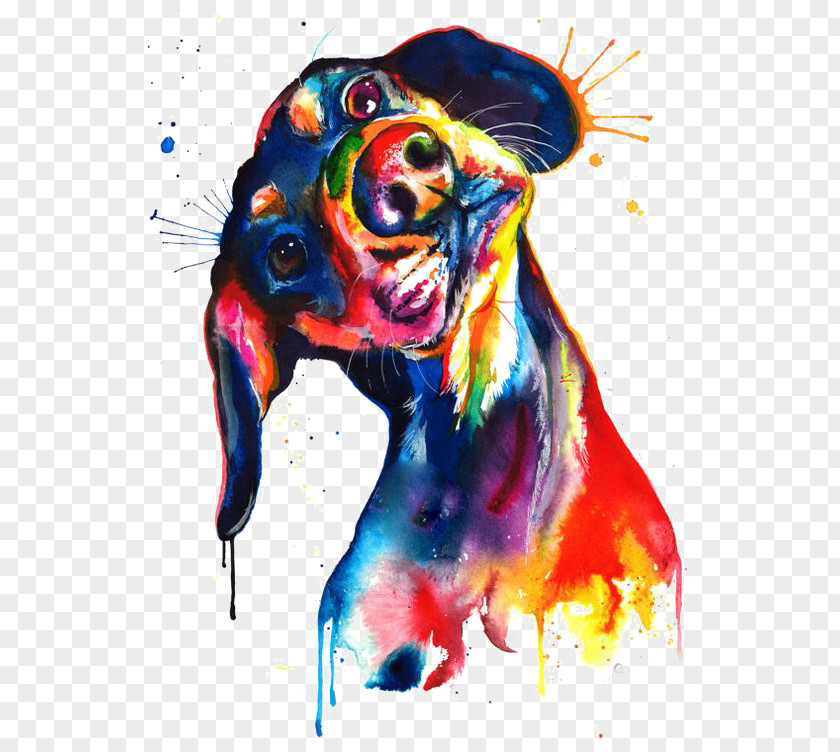 Watercolor Puppy Dachshund Painting Canvas Print PNG