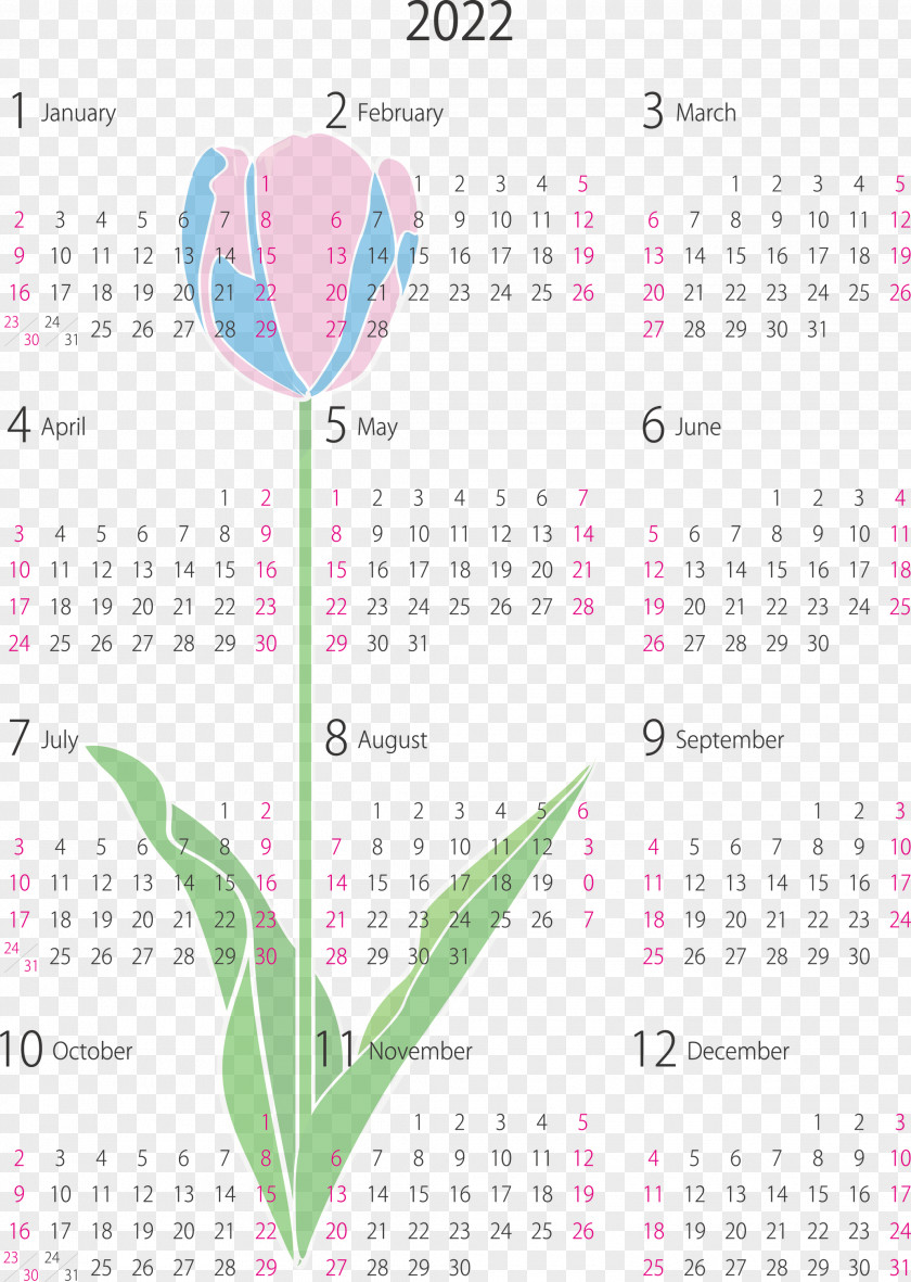 2022 Yearly Calendar Printable PNG