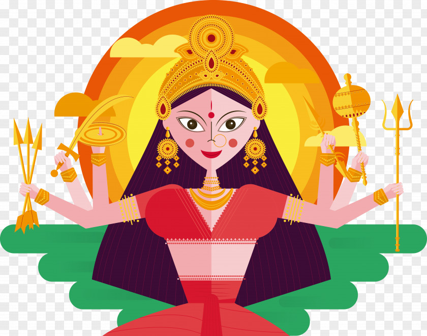 Vector Six-armed Goddess India Durga Puja Navaratri Thai Pongal Diwali PNG