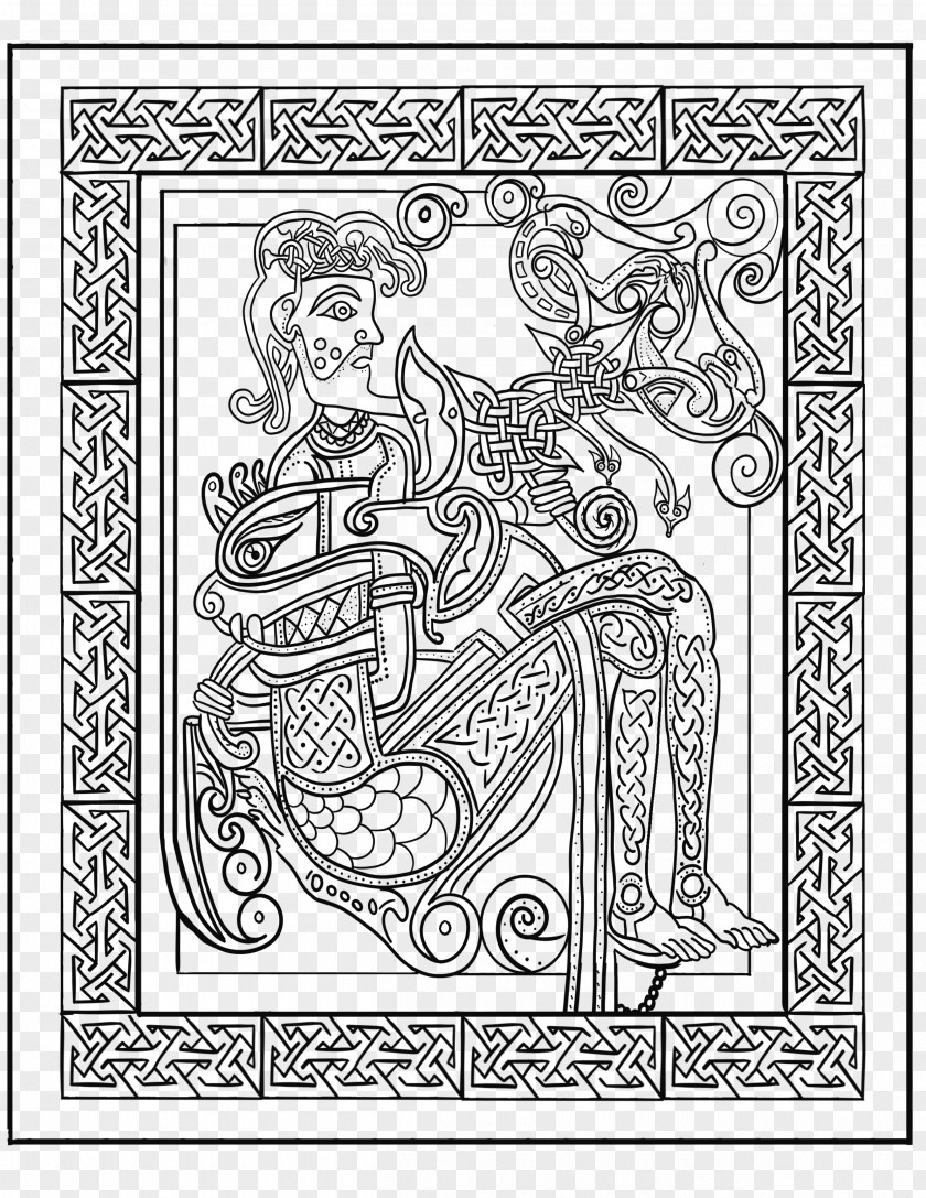 Beast-man Book Of Kells Coloring Line Art PNG