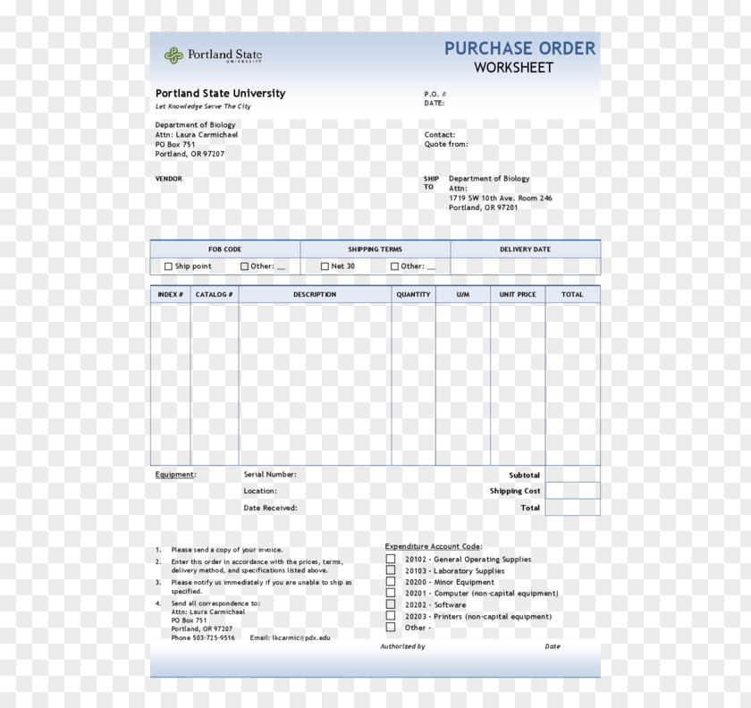 Business Document Purchase Order Template Form PNG