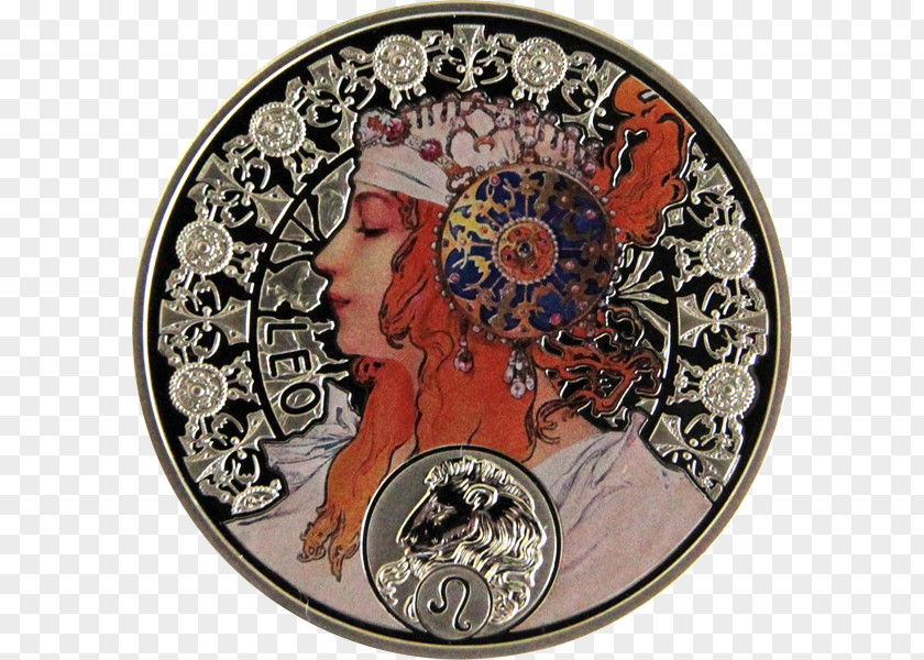 Coin Leo Zodiac Art Nouveau Astrological Sign PNG