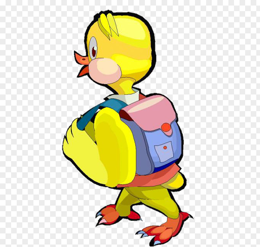Cartoon Painted Little Yellow Duck To Go School Child PNG