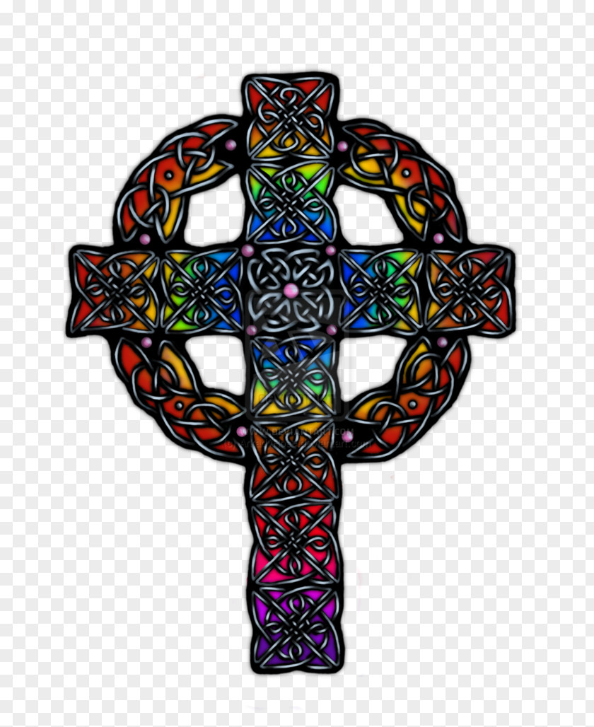 Rainbow Cross With Praying Hands Art Pattern PNG