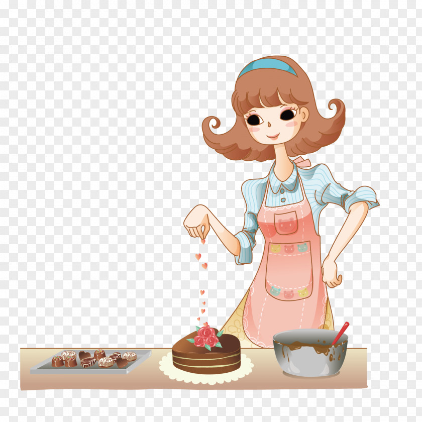 Vector Making Cake Kitchen Cartoon Illustration PNG