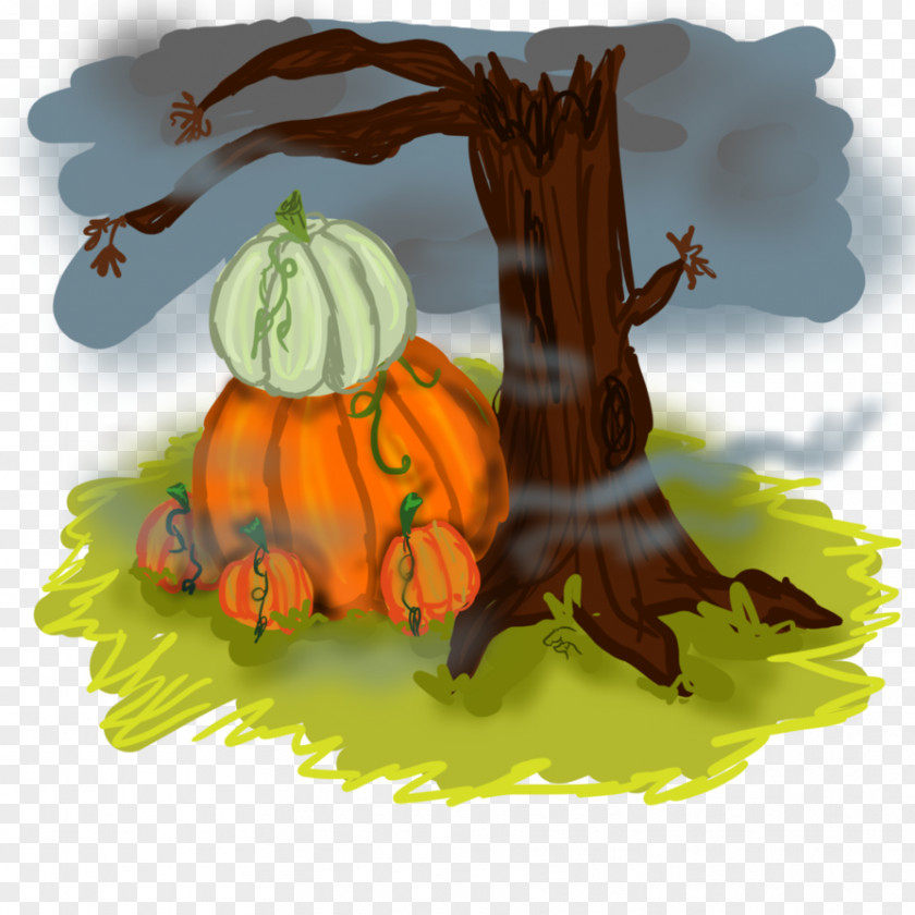 Watercolor Pumpkin Calabaza Cartoon Tree PNG