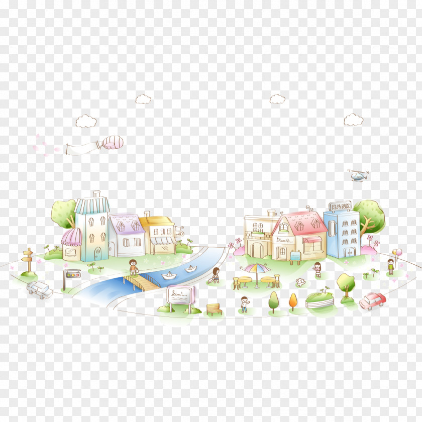 Hand-painted Town Square Building Tiananmen Illustration PNG