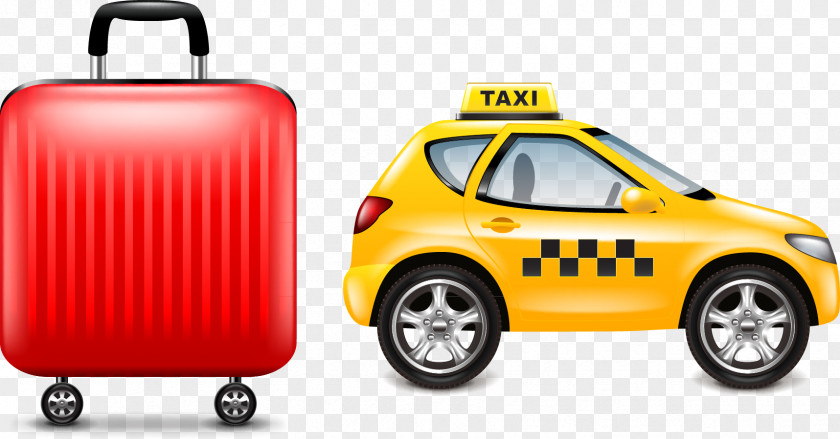Taxi Suitcase Vector Elements Cartoon Illustration PNG