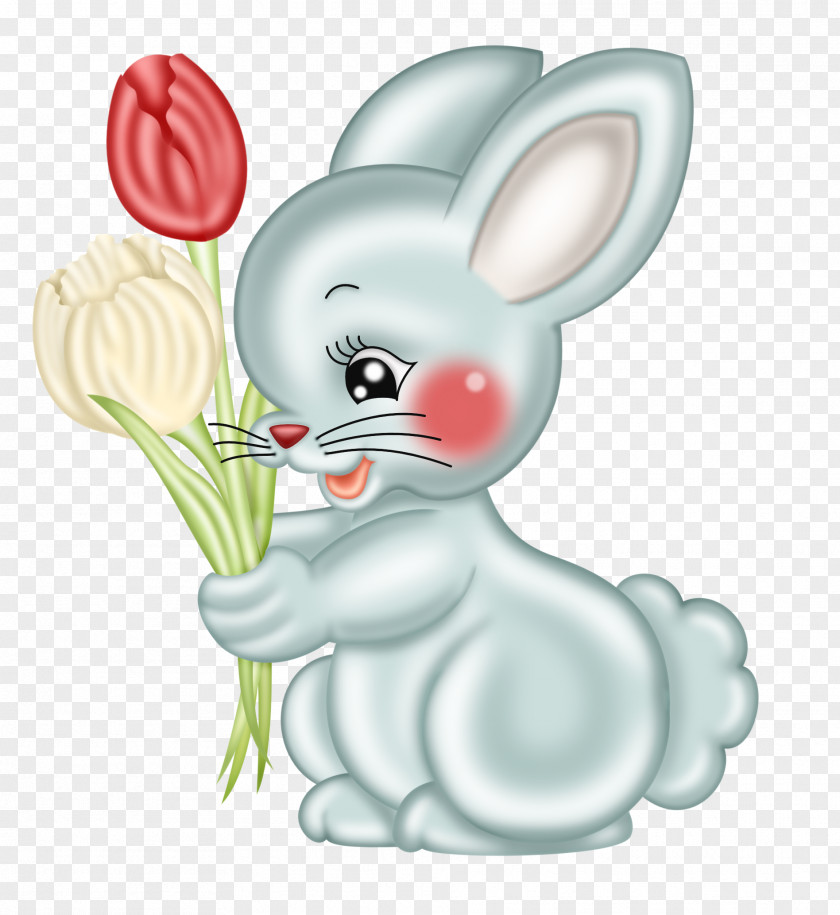 Cartoon Rabbit Holding Flower Day Greeting Happiness Hug PNG