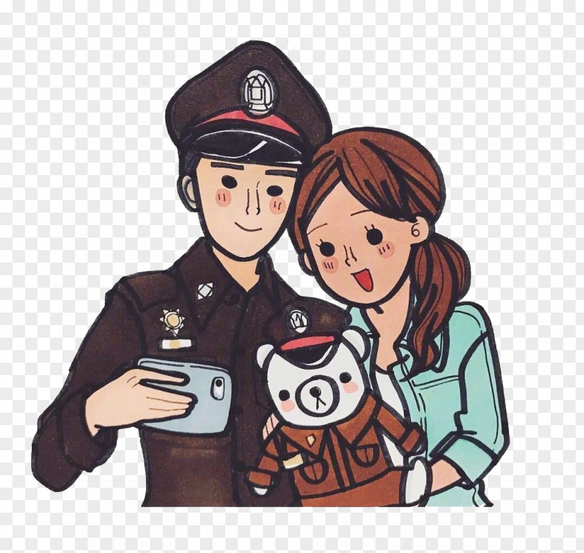 Take Pictures With The Police Uncle Officer Cartoon Illustration PNG