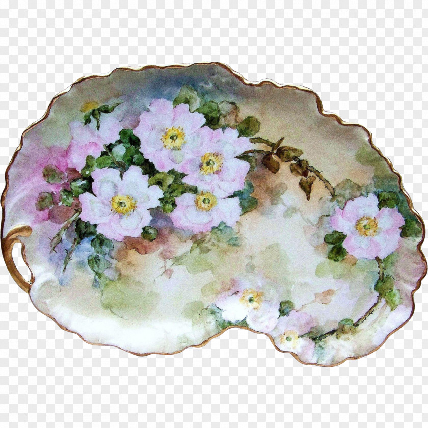 Hand Painted Hydrangea Plate Porcelain Flowerpot PNG