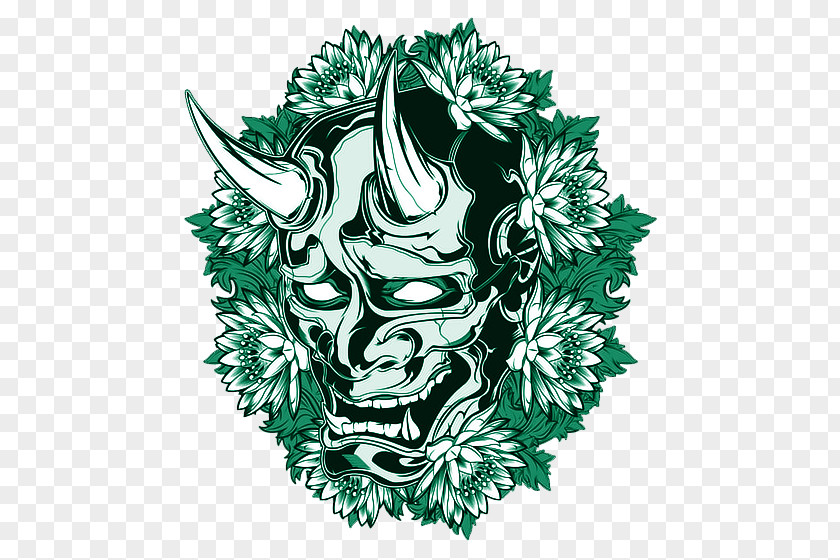 Japanese Samurai Mask Tattoo Oni Demon Hannya Drawing PNG