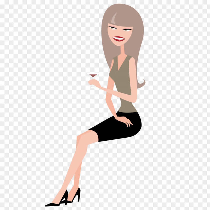 Drinking Woman Cartoon Drawing PNG