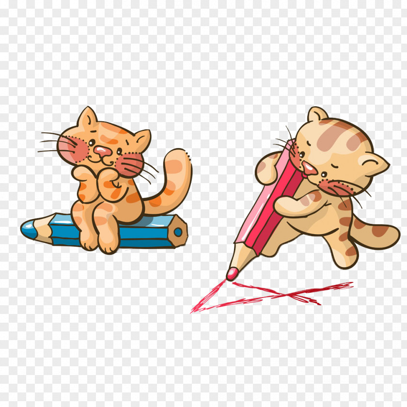 The Two Pen Cartoon Cute Cat 1 Kitten Pencil Drawing PNG