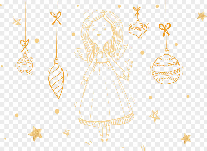 Golden Christmas Angel Decorative Pattern Cartoon Costume Design Desktop Wallpaper Illustration PNG