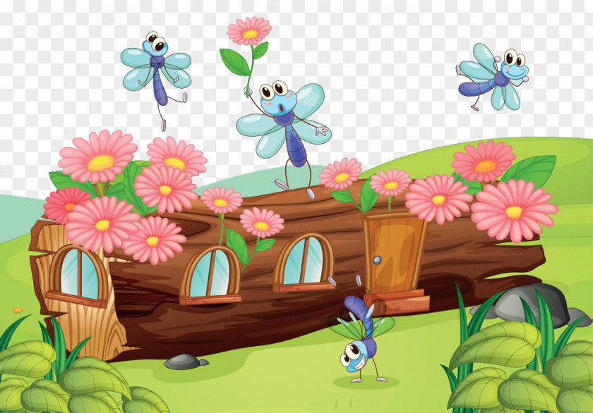 Insects And Trees Insect Nature Cartoon Illustration PNG