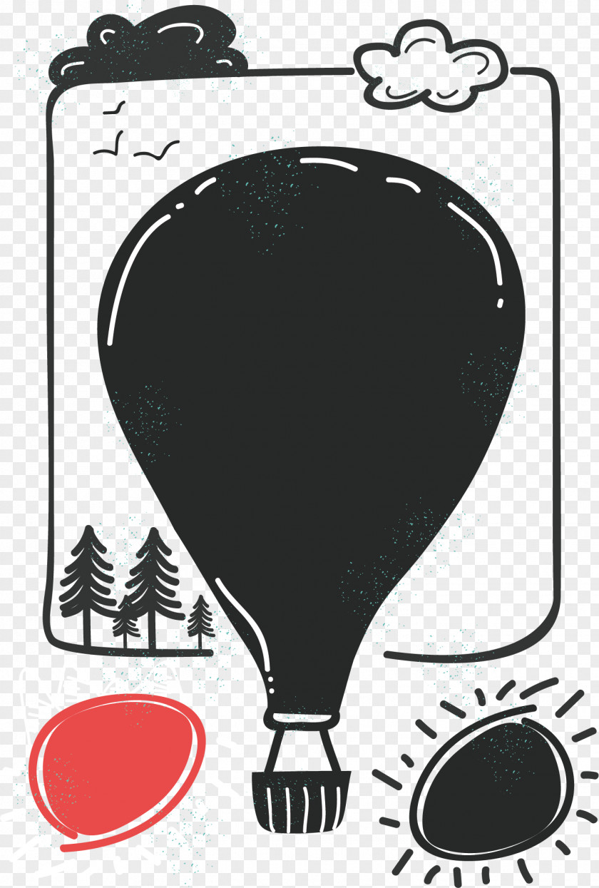 Vector Black Hot Air Balloon Illustration PNG