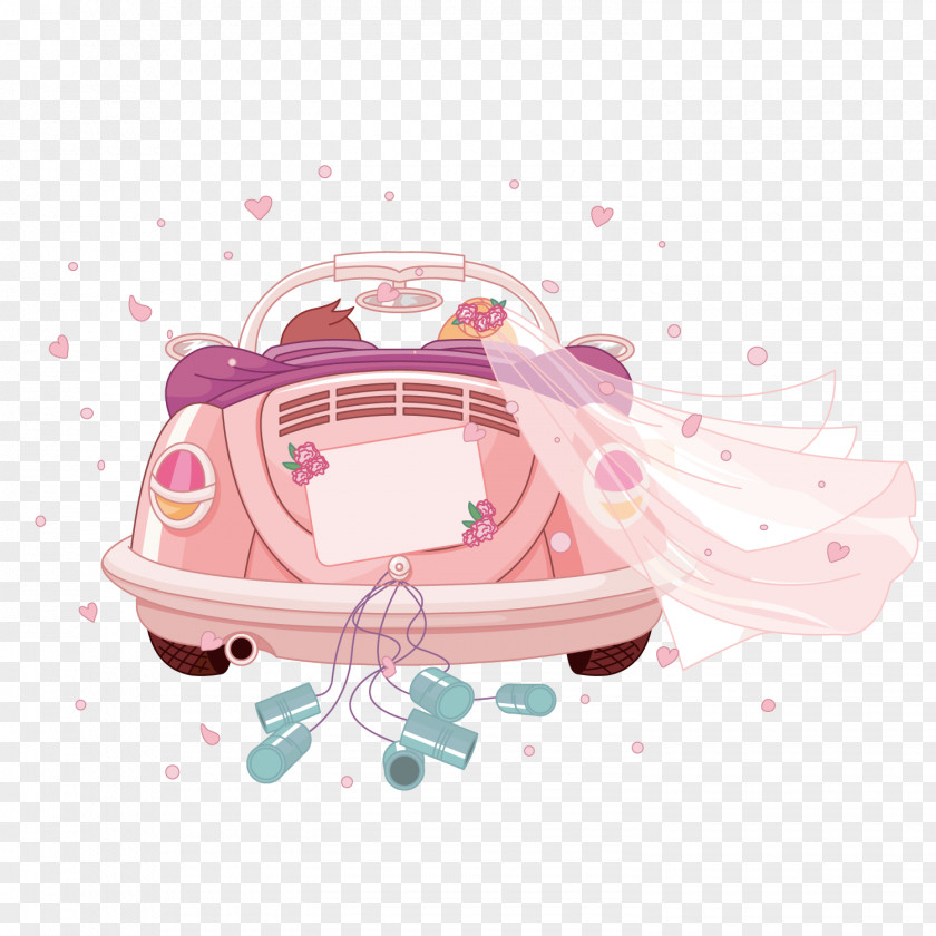 Romantic Wedding Cartoon Car Invitation Clip Art PNG