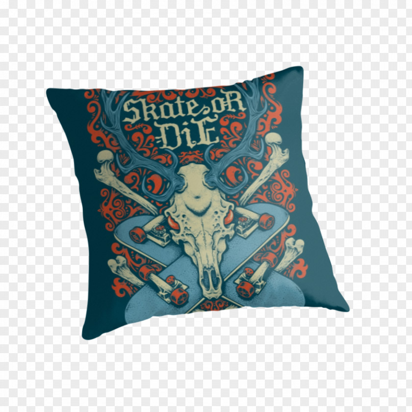 Skate Or Die Throw Pillows Cushion Turquoise PNG