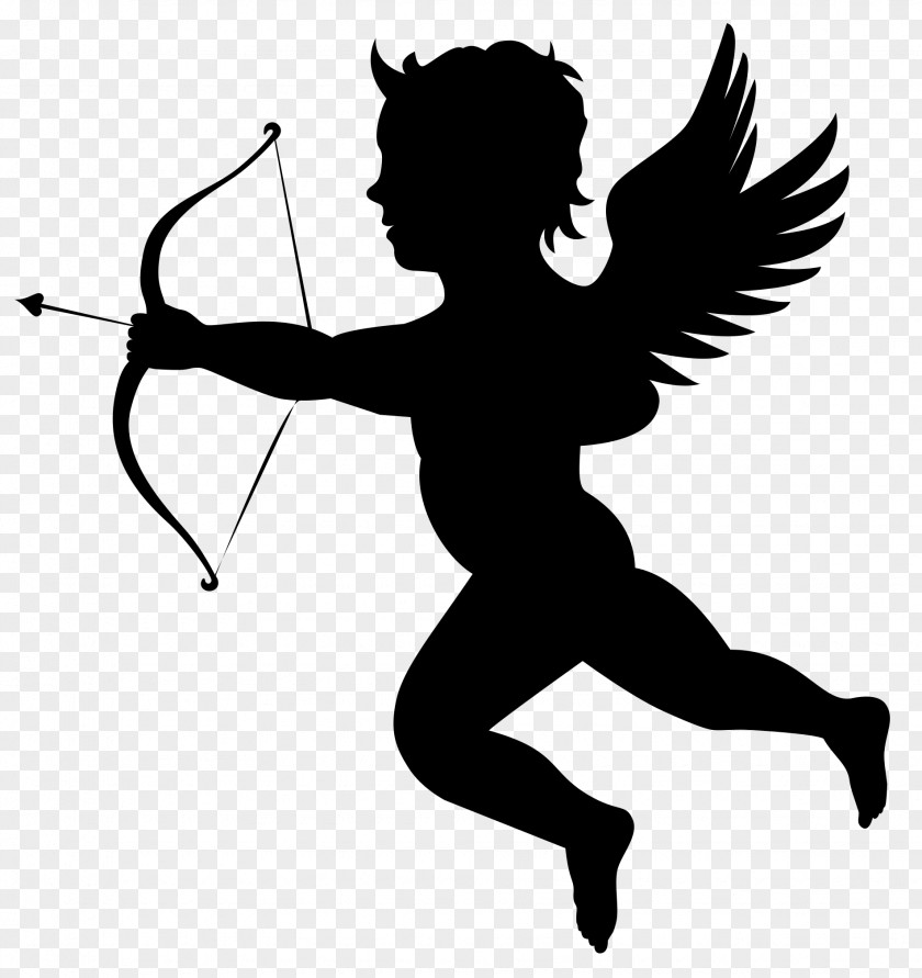 Angel Silhouette Cupid Arrow Valentines Day Illustration PNG