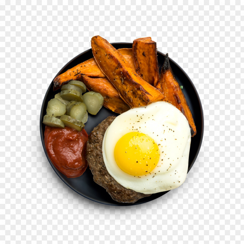 Burger Potato Wedges Fried Egg Full Breakfast Junk Food PNG