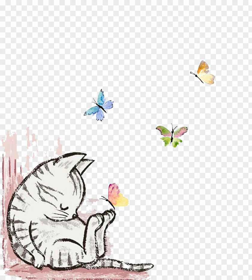 Cartoon Cat Wall Painting American Shorthair Kitten Drawing Illustration PNG