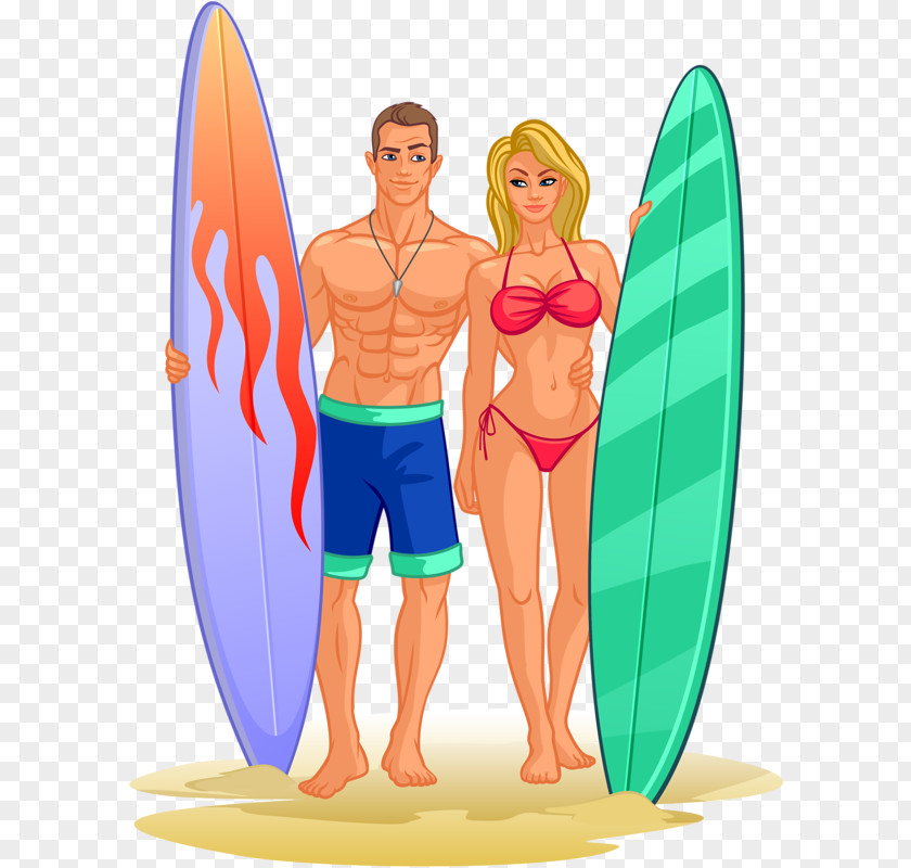 Surf Men And Women Surfboard Cartoon Surfing Illustration PNG