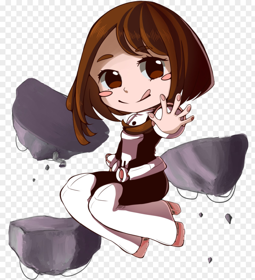 Uraraka Black Hair Brown Cartoon PNG