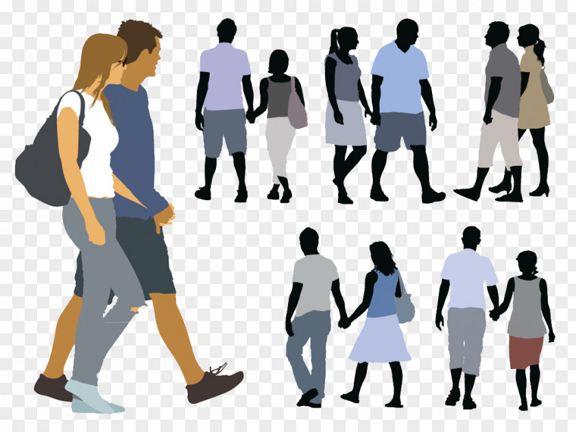 Walking Couple Silhouette Illustration PNG