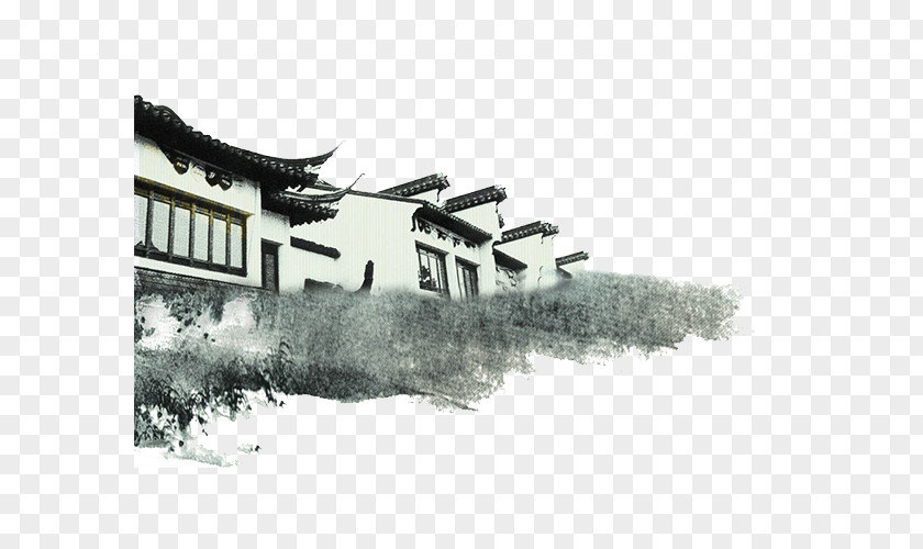 Ink White House Wash Painting Architecture Brush PNG
