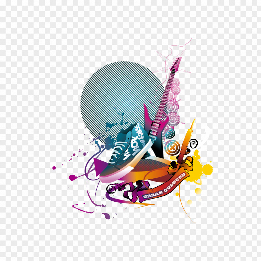 Vector Watercolor Guitar And Shoes Musical Instrument PNG