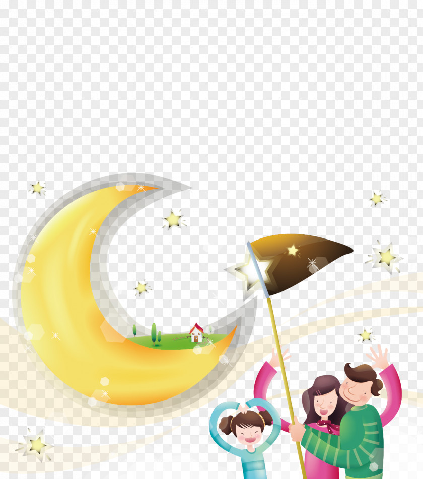 Moon Family Paper Illustration PNG