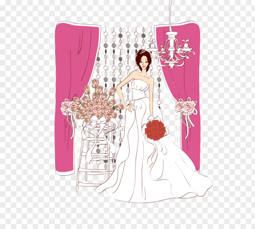 The Bride Contemporary Western Wedding Dress Illustration PNG