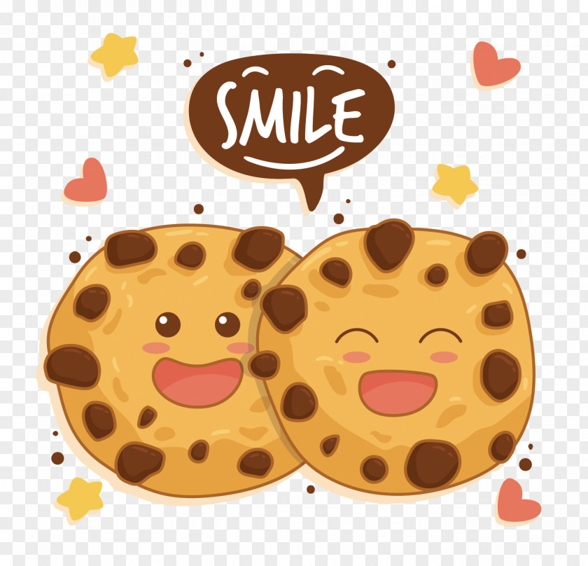 Vector Smiling Chocolate Chip Cookie Creative Biscuit Gingerbread Clip Art PNG