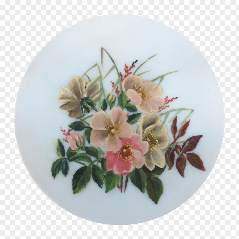 Hand-painted Flowers Decorated Cut Floral Design Rosaceae Plate PNG