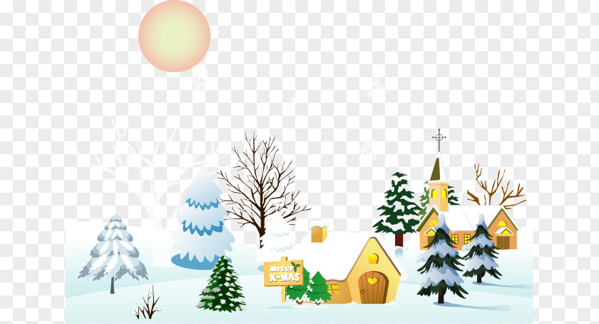 Vector Elements Christmas Town Snow Winter Clip Art PNG