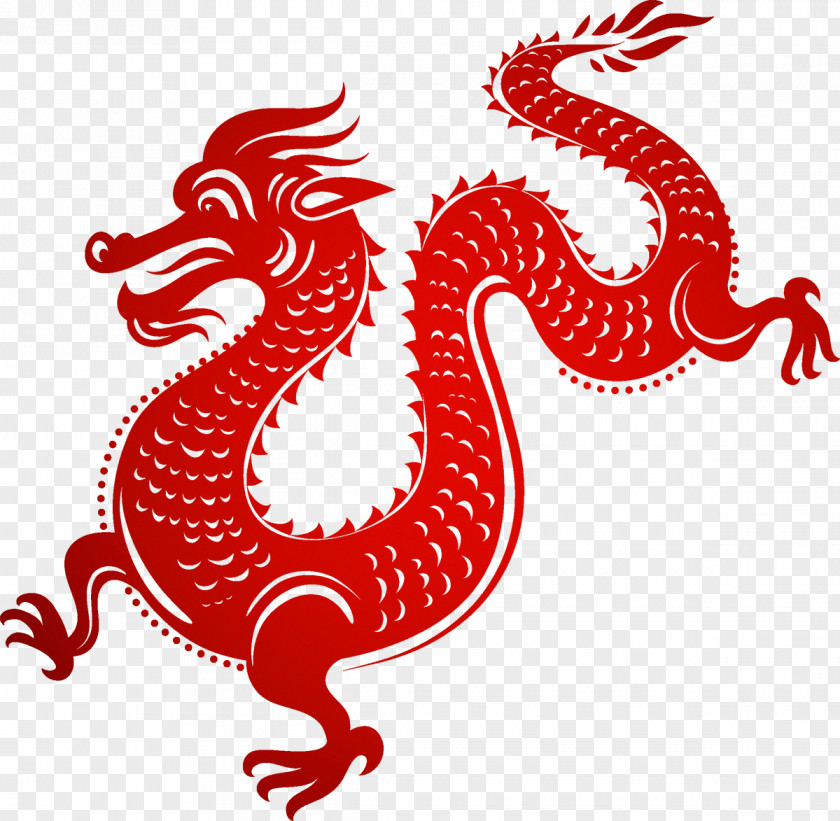 Chinese Paper-cut Dragon New Year Illustration PNG