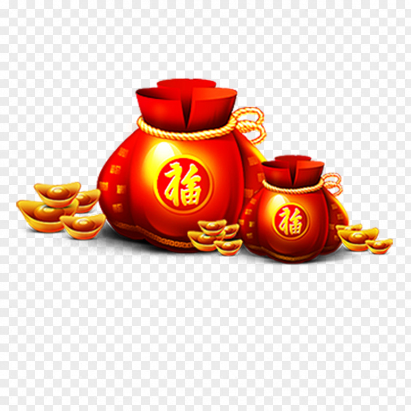 Gold Ingots Each Child Creatives Fukubukuro Chinese New Year Bag PNG